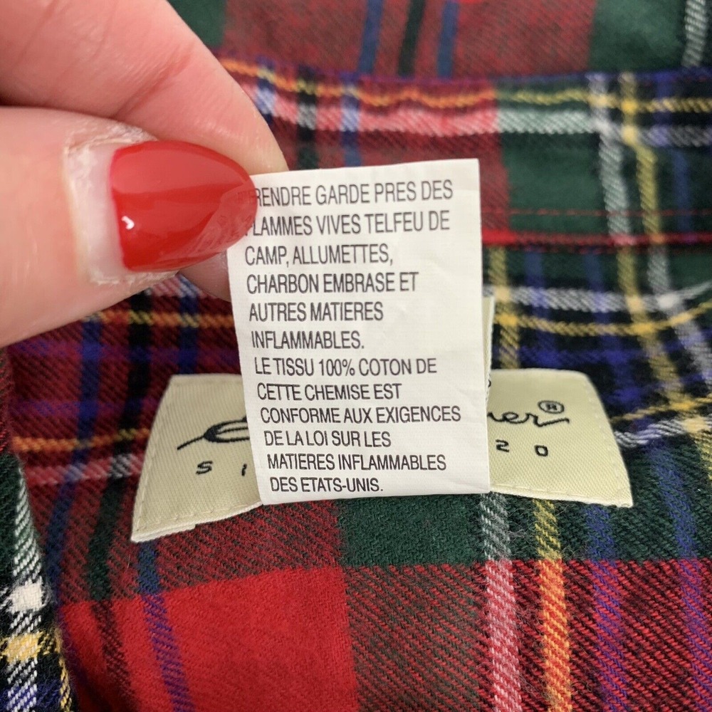 Vtg Eddie Bauer Sz L Flannel Shirt Classic Red Plaid Long Sleeve Button Up Men's - Picture 10 of 11